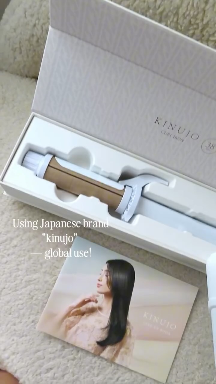 Instagram post by @babyb_mari for KINUJO. Caption reads: (Almost) Zero Damage Hair Iron from Japan 🇯🇵— &....
