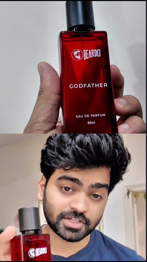 Instagram post by @nikhil_reddy__ for BEARDO. Caption reads: [...] 🔥🖤 Let your fragrance do the talking.....