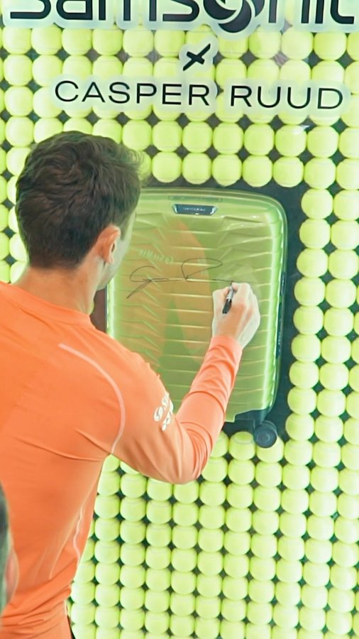 Instagram post by @casperruud for SAMSONITE. Caption reads: Casper Ruud at David Jones Bourke Street! 🎾
 
Our....