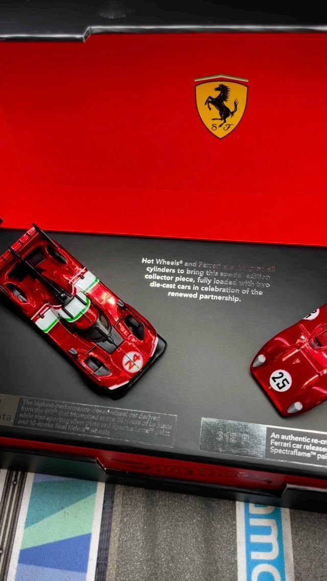 Instagram post by @boyracerben_ for Ferrari. Caption reads: As a massive Ferrari fan, my Ferrari x Hot Wheels....