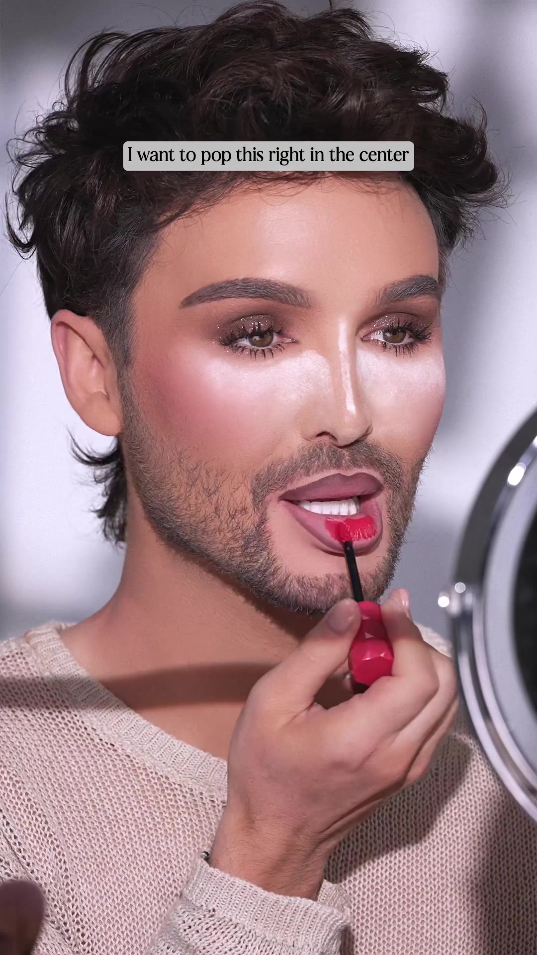 TikTok post by @paintedbyspencer for Milani Cosmetics. Caption reads: 🫦 The moody pout that pops at every angle 💁🏻‍♂️....