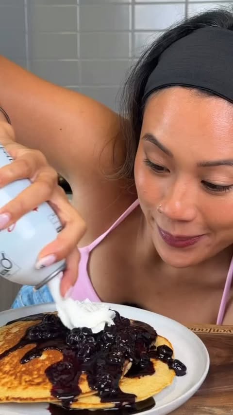 Instagram post by @nguyenfoodstall for Dairy Farmers of Ontario. Caption reads: [...] yogurt pancakes recipe on Dairy Farmers Of....