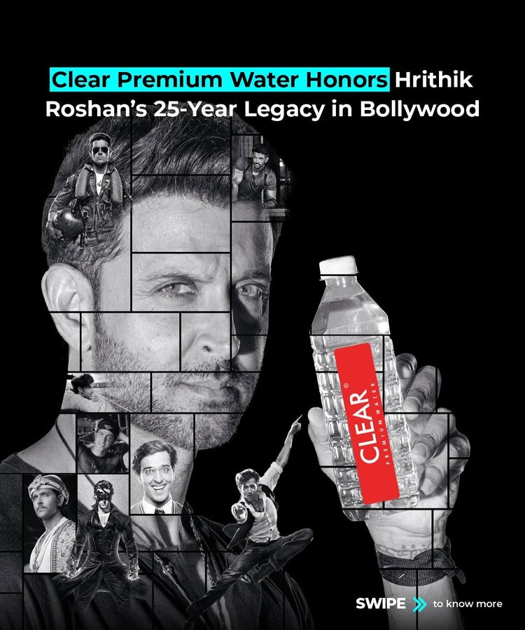 Instagram post by @clearpani for Social Samosa. Caption reads: Clear Premium Water proudly celebrates Hrithik....