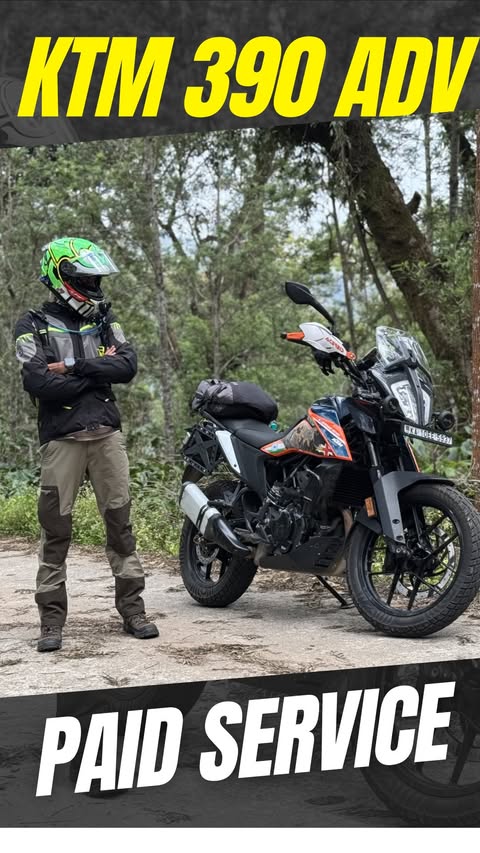 Instagram post by @kithadikiran for KTM. Caption reads: KTM390 ADV PAID SERVICE 🙈❤️ #ktm390 [...].