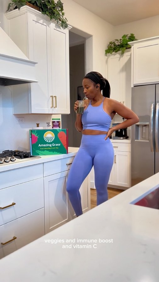 Instagram post by @myrieliving for Amazing Grass. Caption reads: @amazinggrass I’m kicking off the [...].