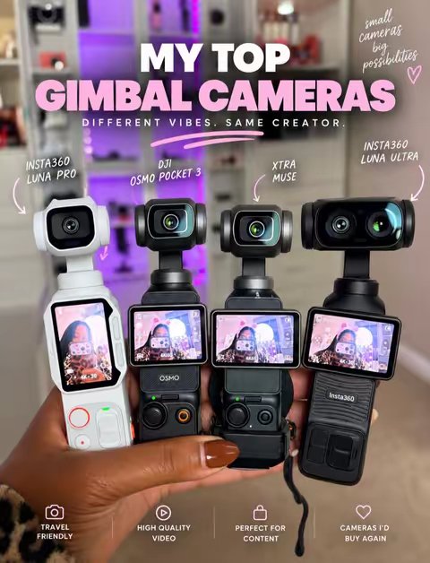 TikTok post by @danimomlifenj for Xtra Direct. Caption reads: The best gimbal cameras for content creators 📸....