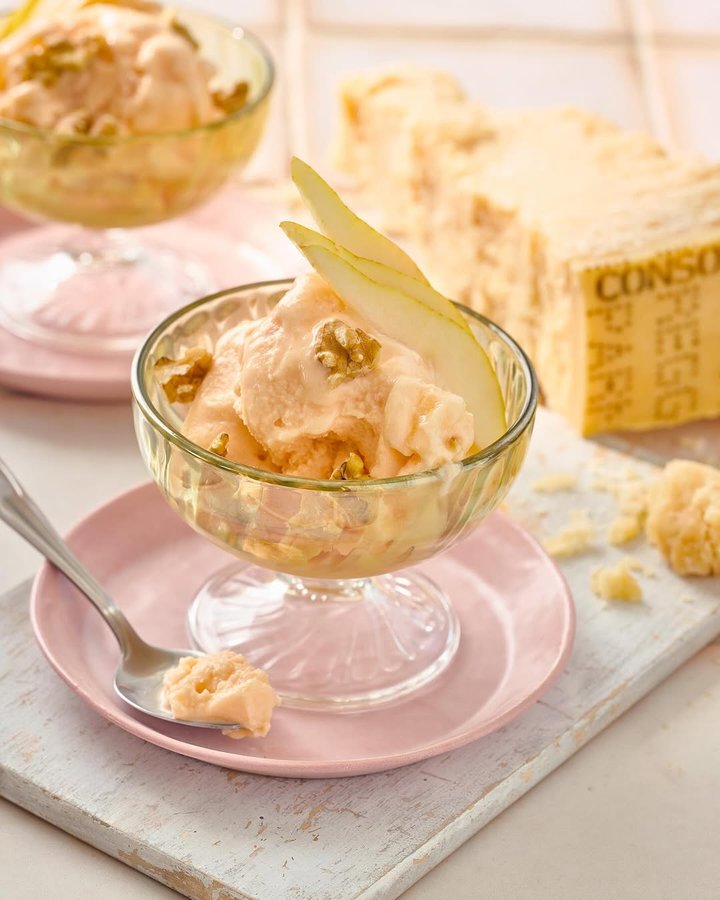 Instagram post by @gennarocontaldo for Parmigiano Reggiano. Caption reads: Hi lovely people! Pears and @parmigianoreggianouk....