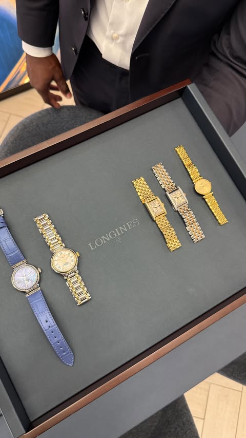 Instagram post by @rachelove for Longines. Caption reads: A visit to the new @longines boutique at Aventura....