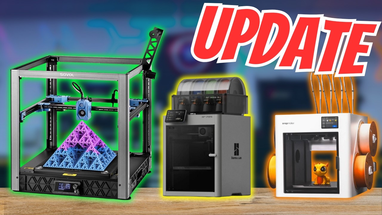 YouTube post by @FranklyBuilt for Casa Comoda Villa. Caption reads: 3D Printer Update: Sovol Sv08 MAX, Bambu Lab P2S,....