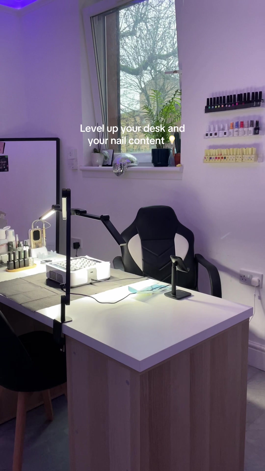 TikTok post by @ninetyeightnails_ for Katie Barnes Tool Range. Caption reads: Get the @Katie Barnes Tool Range desk light while....