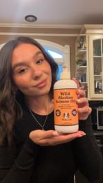 Instagram post by @thefr3nchies for Natural Dog Company. Caption reads: This Alaskan fish oil ain’t no joke🐟😂👀....