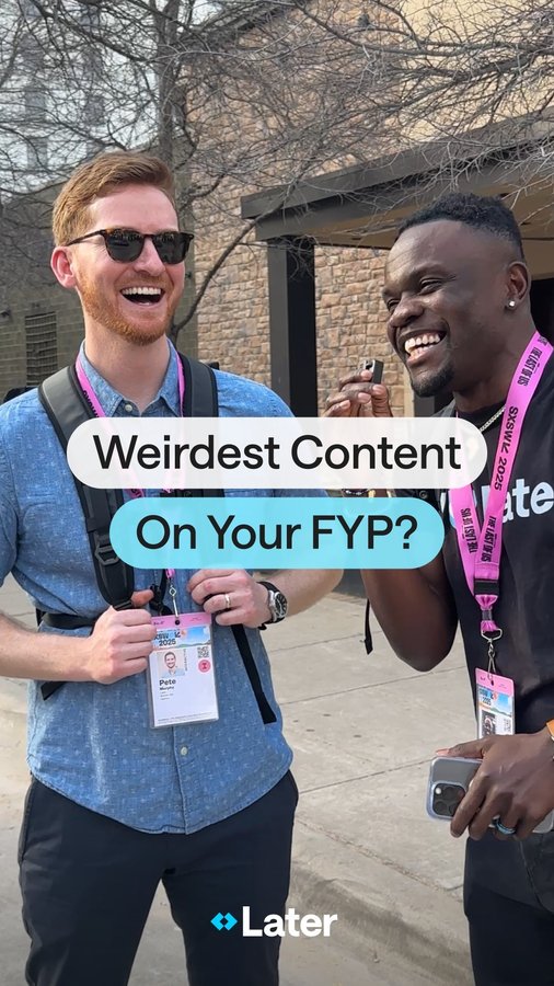 Instagram post by @ayokwam for Later. Caption reads: On the ground at @SXSW: @ayokwam asking the....