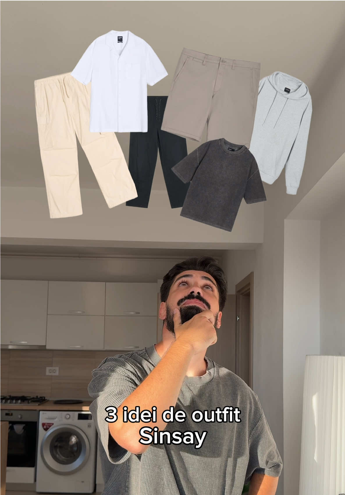 TikTok post by @alexandrubrebenoiu for Sinsay. Caption reads: 3 idei simple, dar cu efect maxim: • cămașă albă &....