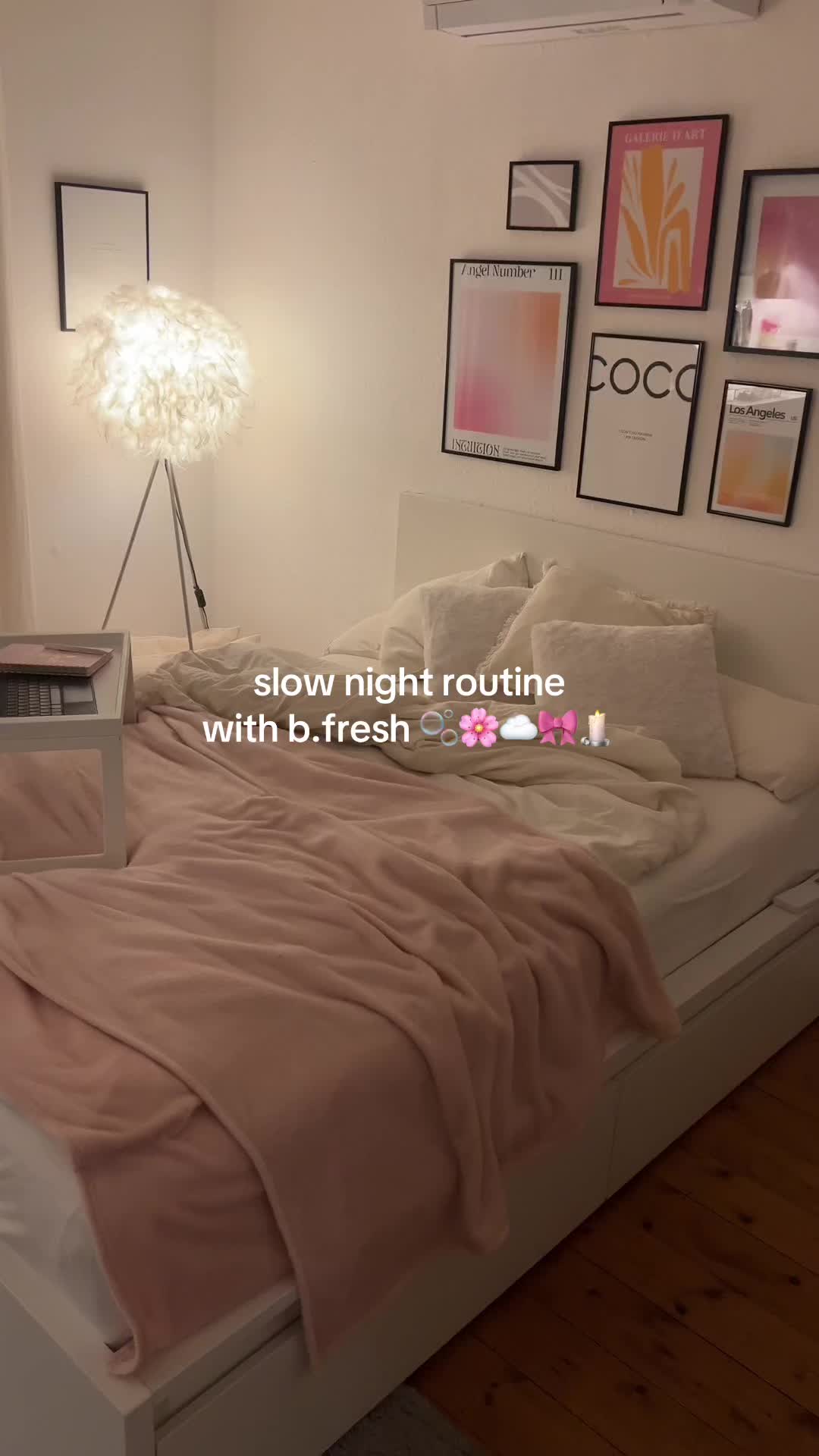TikTok post by @laetitia.louise for b.tan. Caption reads: Night routine with @b.tan // b.fresh body wash 🫧....