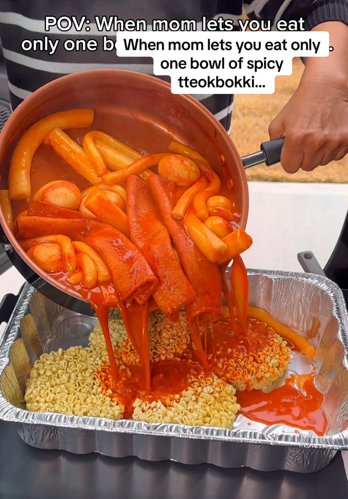 TikTok post by @kimnlizasmr for BruMate. Caption reads: [...] eat only one bowl of spicy tteokbokki…....