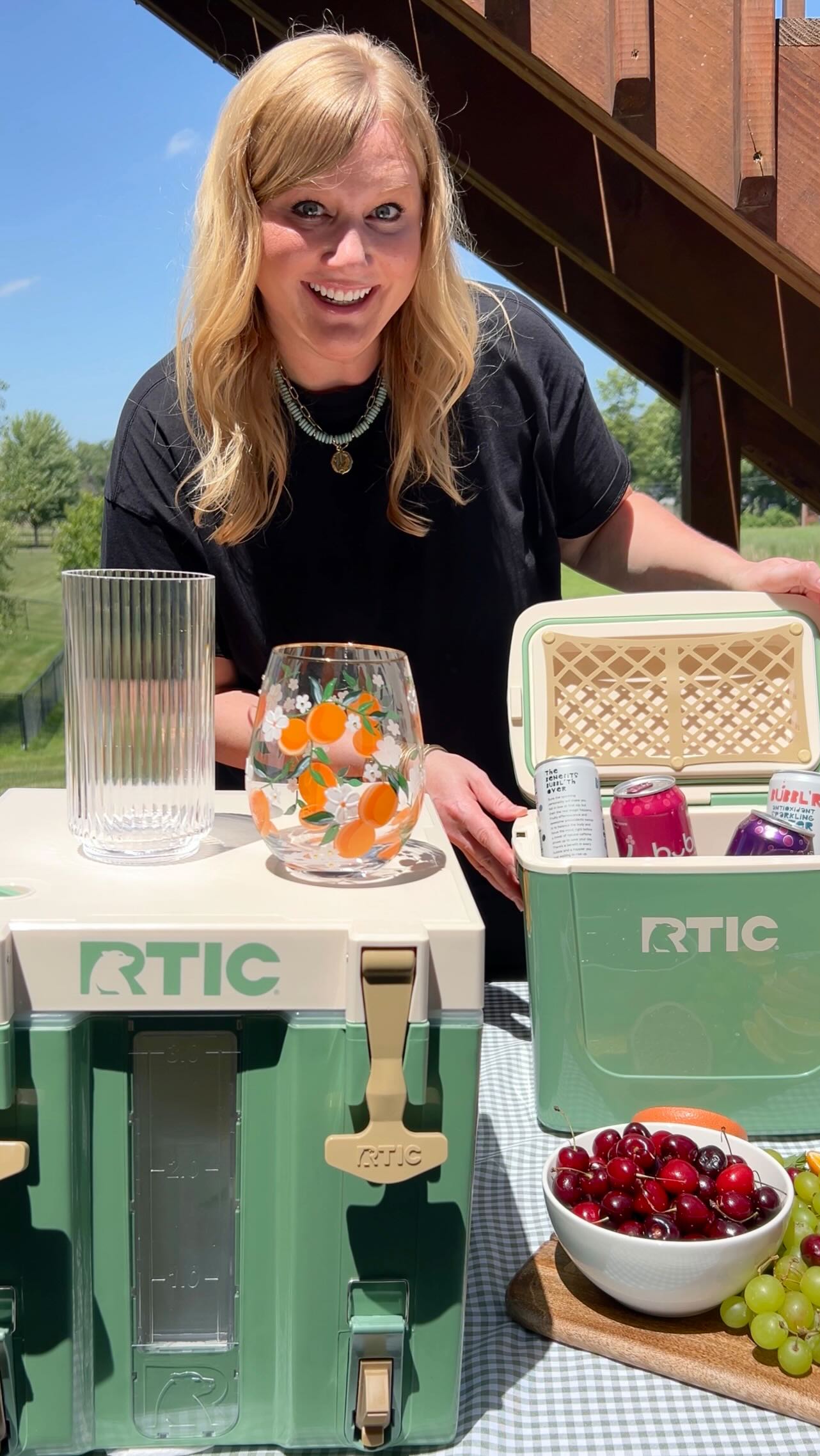 Instagram post by @thechicishchick for RTIC Outdoors. Caption reads: #ad When I saw these @rticoutdoors coolers at....