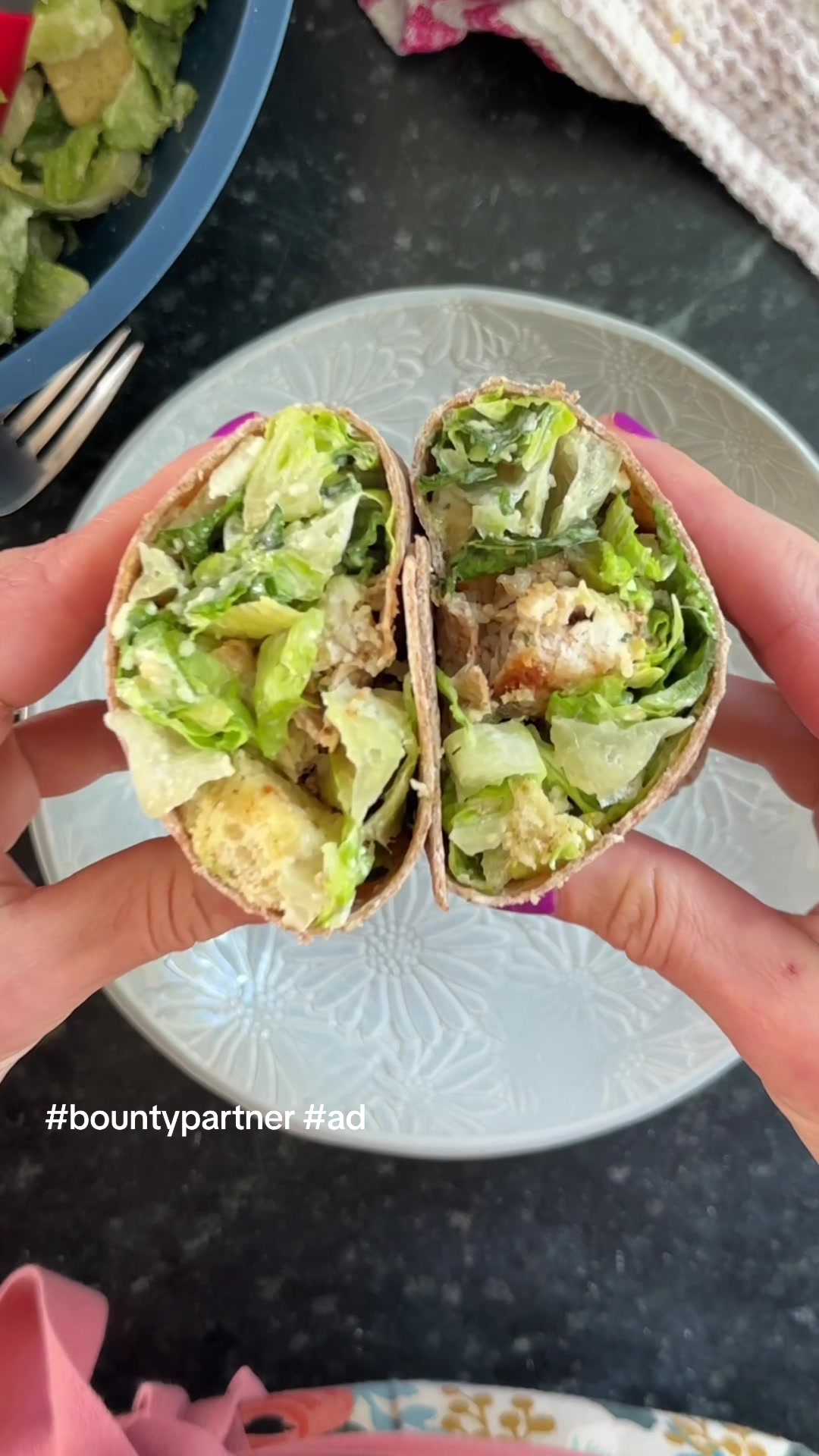 TikTok post by @yummytoddlerfood for Bounty. Caption reads: #ad #bountypartner We are in a chicken Caesar....