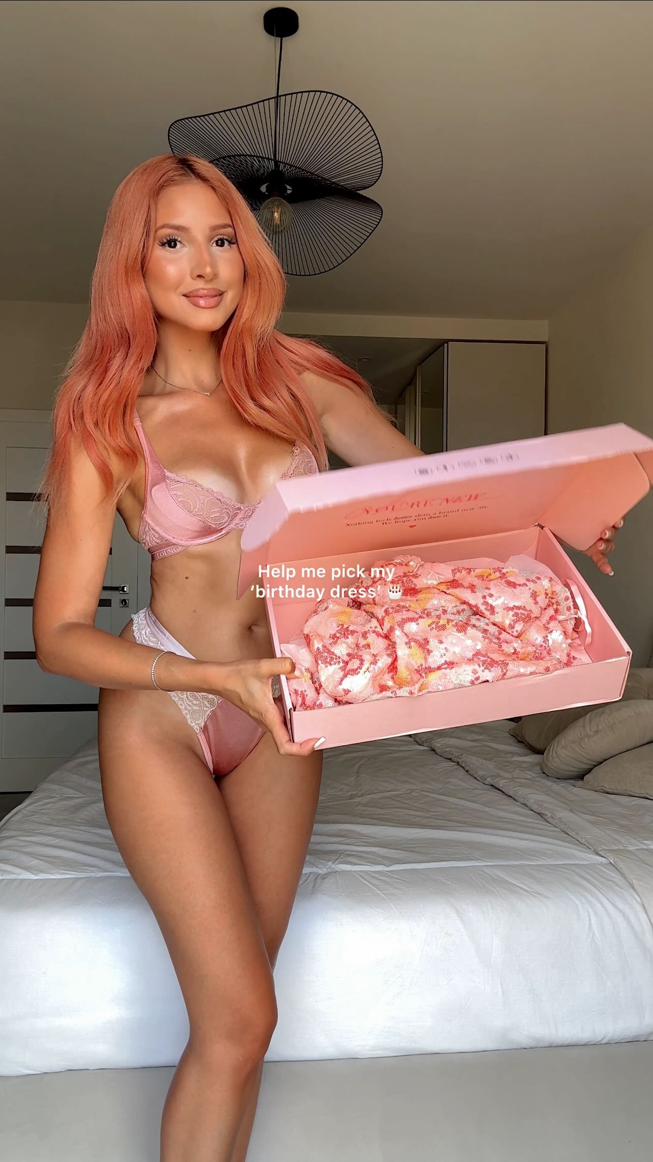 Instagram post by @sosazerafa for OH POLLY. Caption reads: Help me pick my @ohpolly BIRTHDAY DRESS!! 😭....