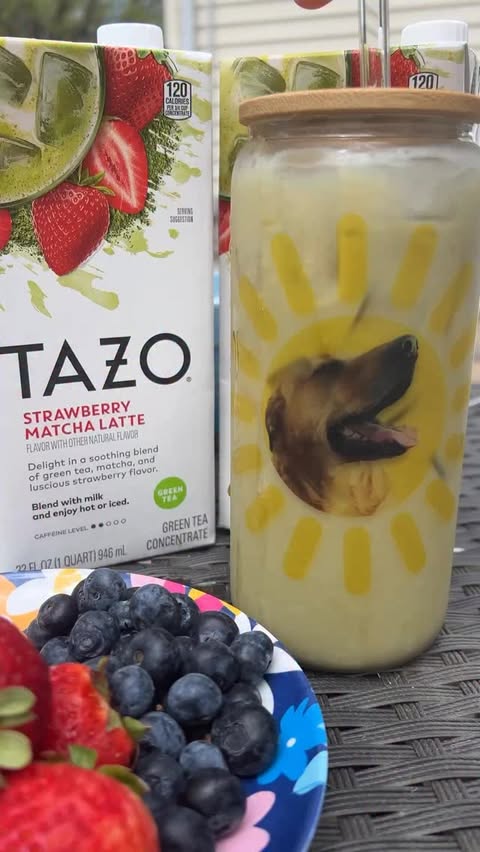 Instagram post by @bellylaughliving for Tazo. Caption reads: TAZO Strawberry Matcha Latte is my [...].