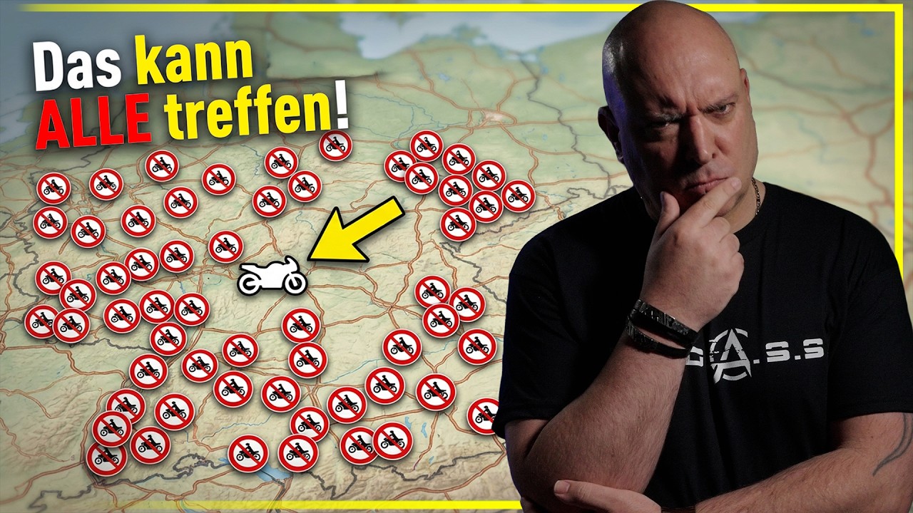 YouTube post by @MotorradNachrichten for Simple Lawn Solutions. Caption reads: New ruling: Motorcyclists face massive road....