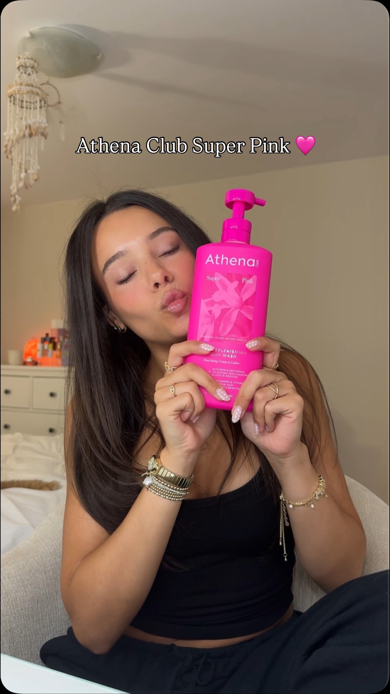 Instagram post by @mayanagyy for Athena Club. Caption reads: This scent is AMAZE 🤭 Super Pink by @athenaclub....