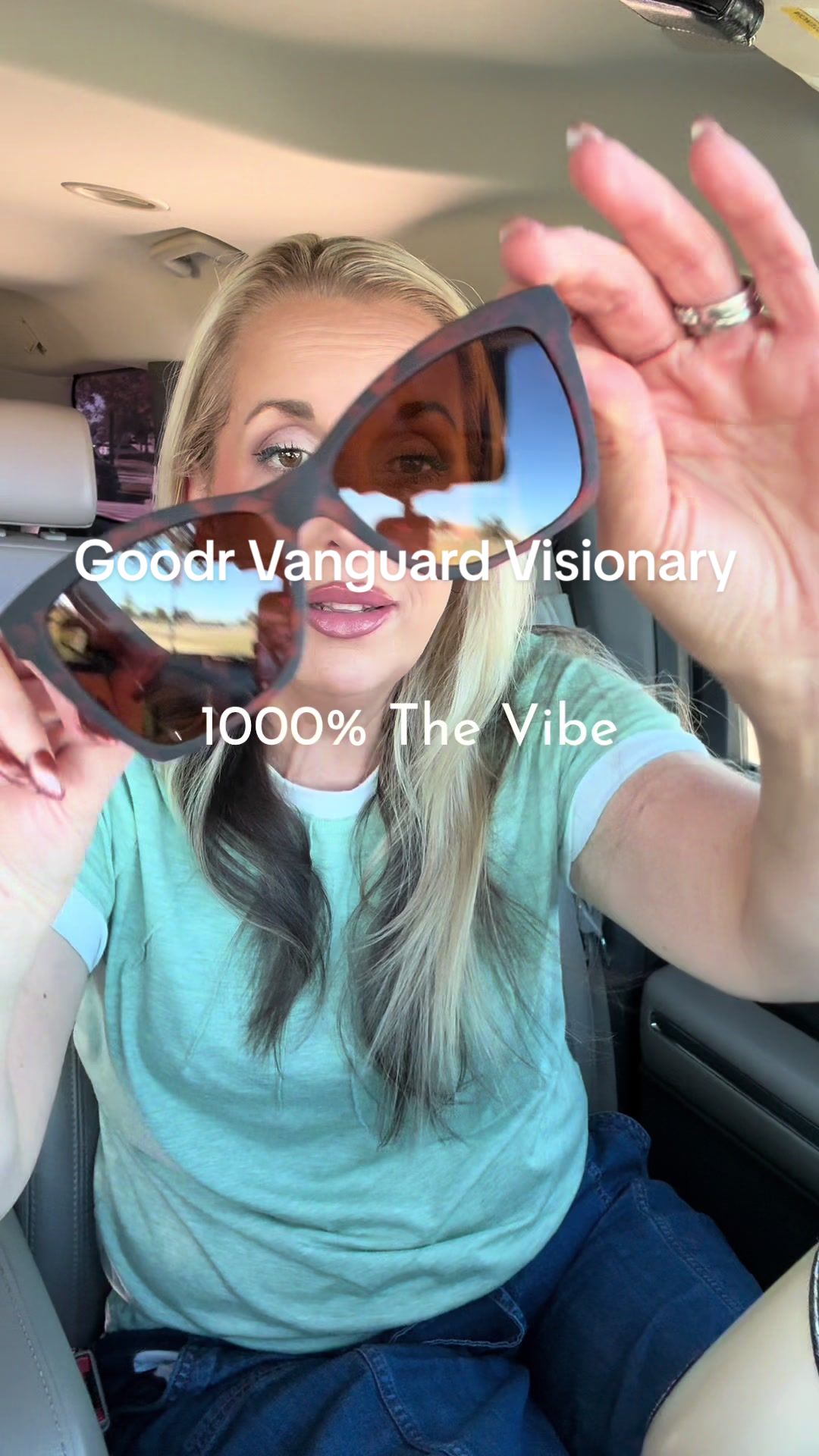 TikTok post by @spill_it_mom for Goodr. Caption reads: Pop G style of @goodr sunglasses in Vanguard [...].