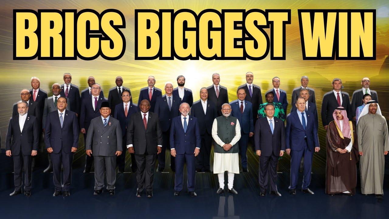 YouTube post by @CyrusJanssen for Bloomberg. Caption reads: BRICS Launches New Payment System in 185....