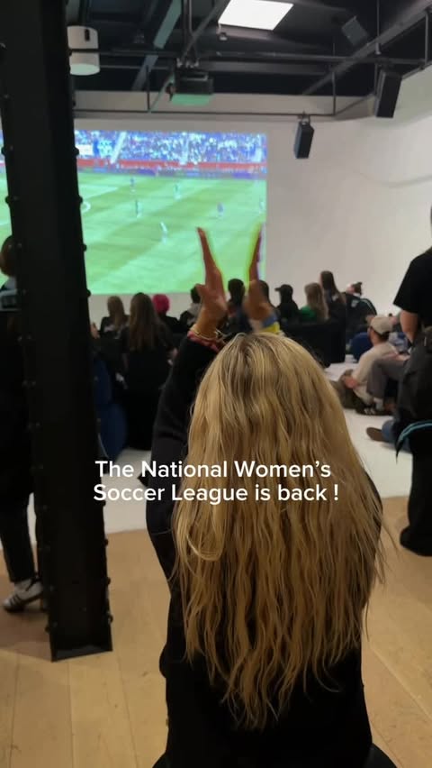 Instagram post by @popstar.katie for National Women's Soccer League. Caption reads: [...] @bostonlegacyfc @gothamfc....