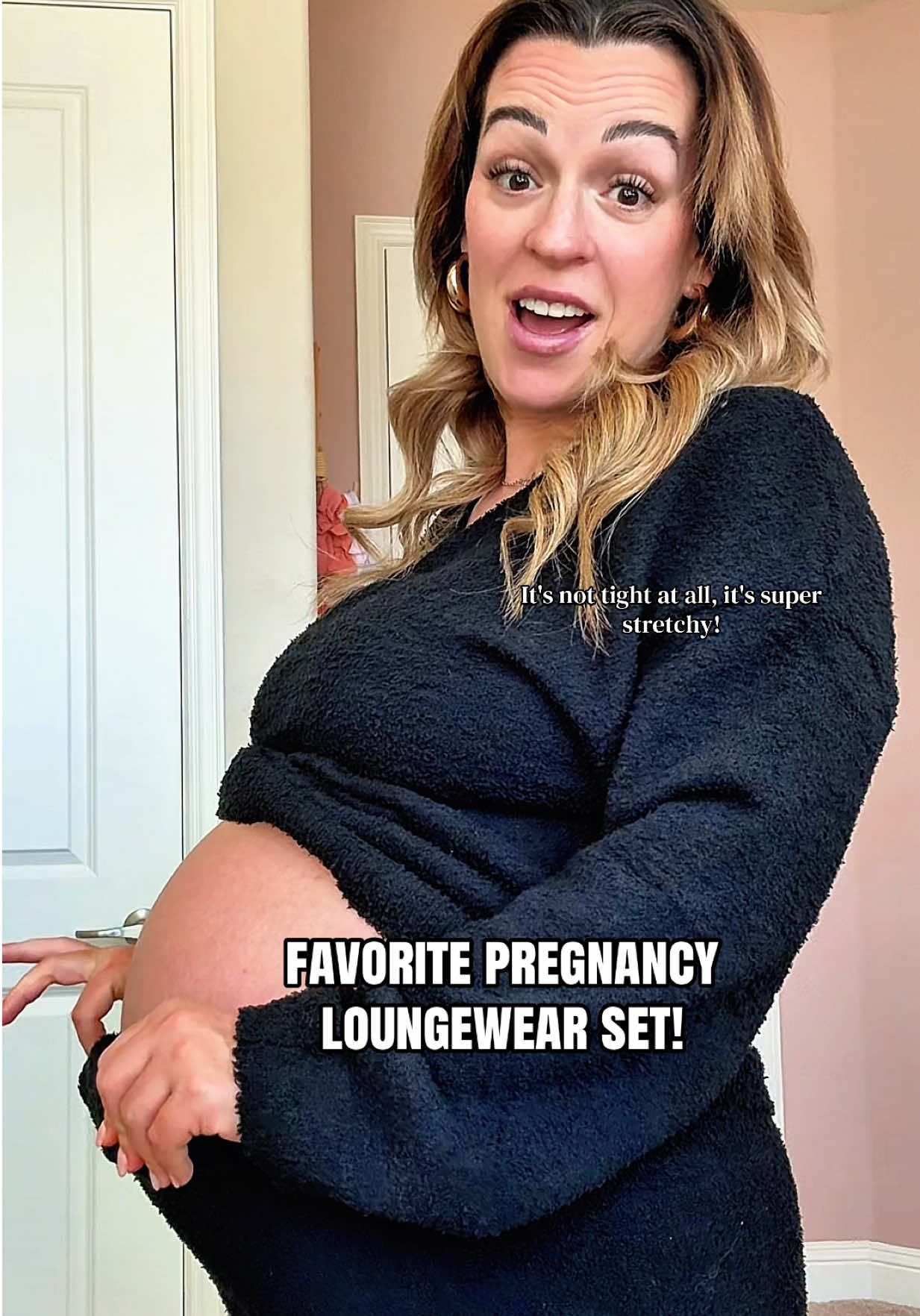 TikTok post by @mamaklovesmakeup for PrettyGarden. Caption reads: [...] my going home outfit 🤍 This soft....