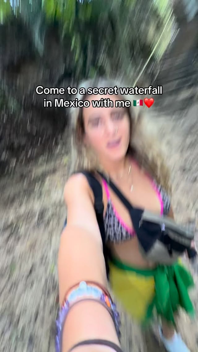 Instagram post by @milliemclay for G Adventures. Caption reads: Come to a waterfall in Mexico with me @gadventures....