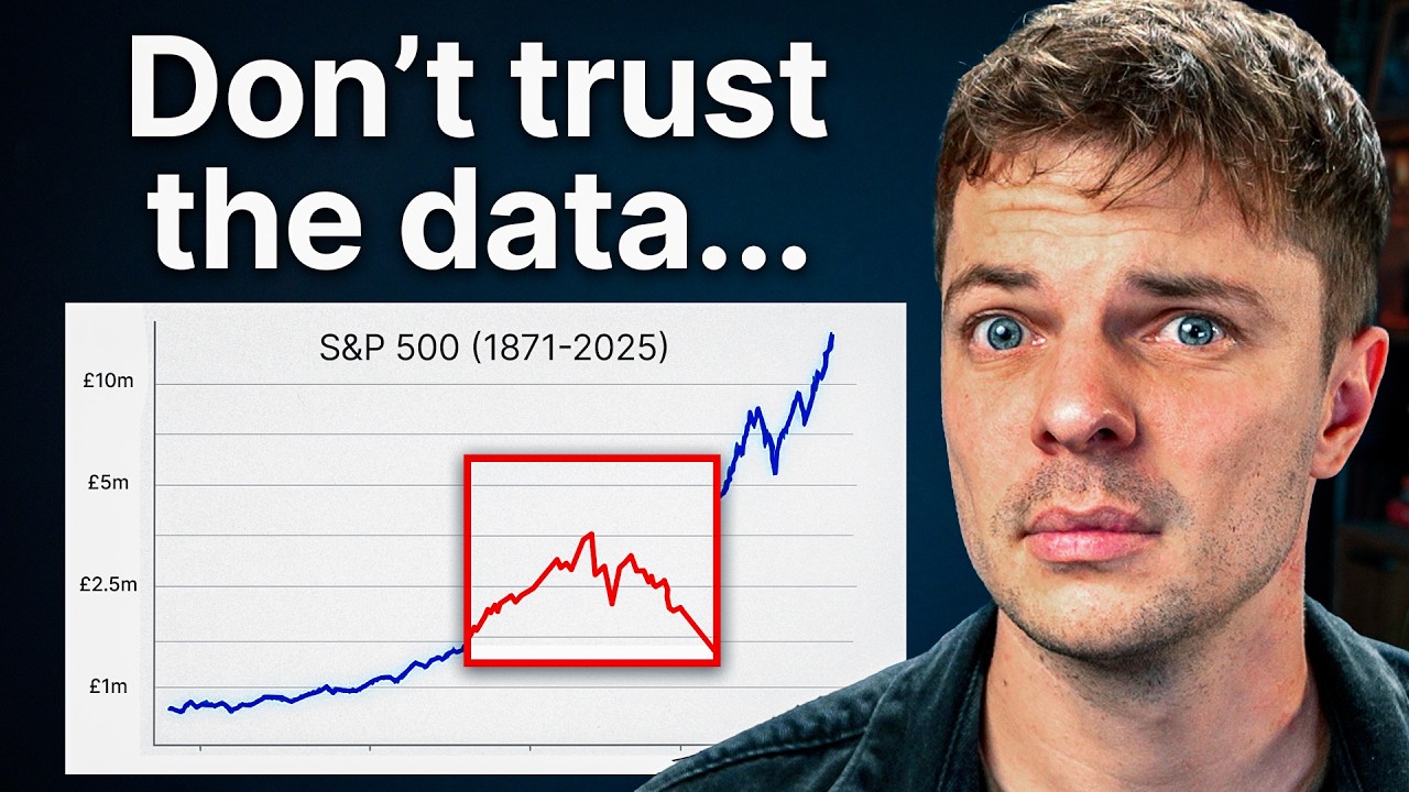 YouTube post by @DamienTalksMoney for Trading 212. Caption reads: I Analysed 100 Years of Index Funds, This Is What....