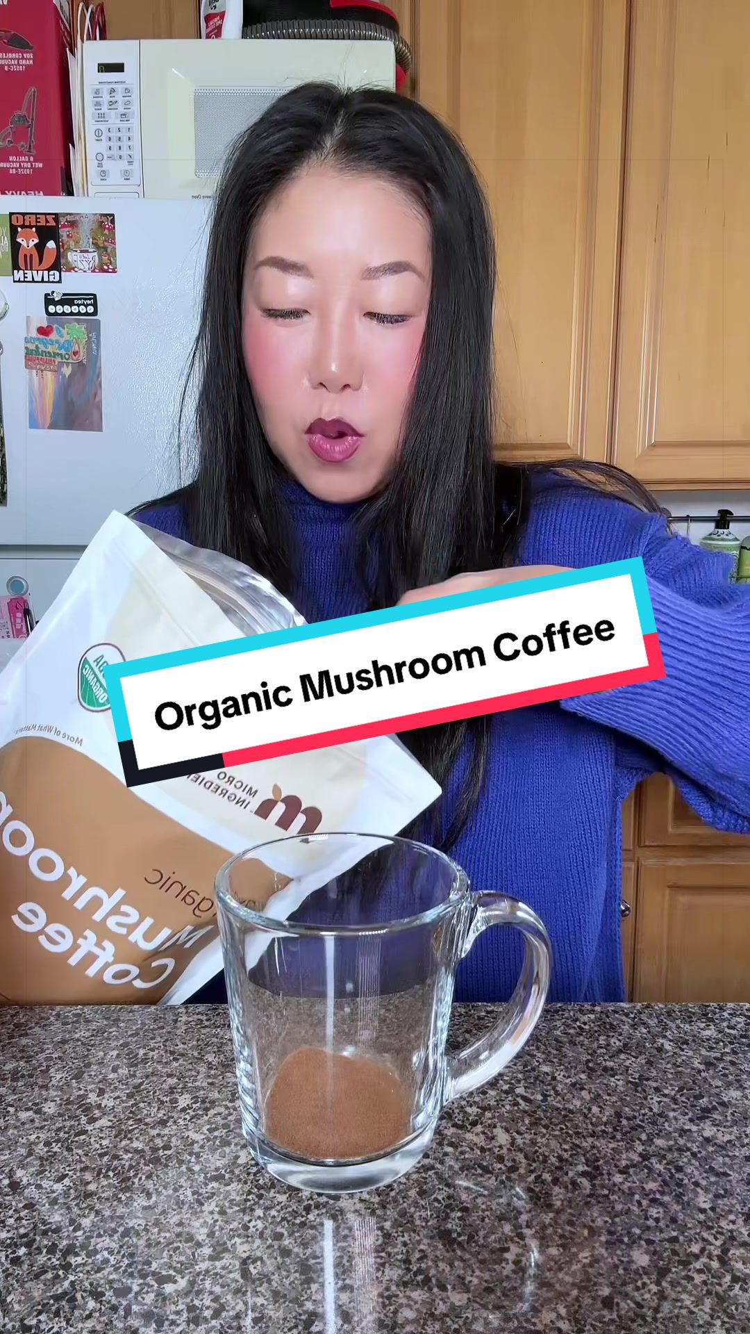 TikTok post by @girlwithadoge for Micro Ingredients. Caption reads: [...] #adaptogens #functionalmushrooms @Micro....