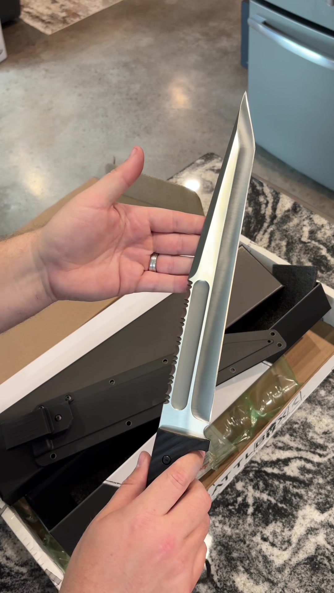 TikTok post by @vintage_knife_guy for BattlBox. Caption reads: Crazy Knife from Doug Marcaida and BattlBox! @doug....