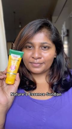 Instagram post by @bubblygirl_bindu for Nature’s Essence. Caption reads: AD | @naturesessenceofficial sun ban is one of the....