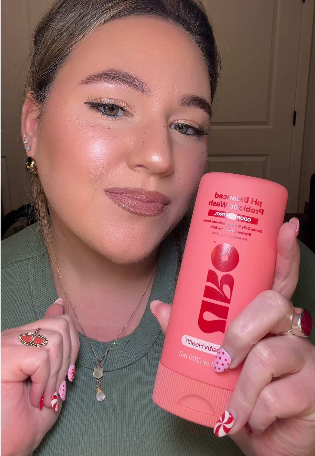 TikTok post by @meowica91 for O Positiv. Caption reads: [...] soap = pH-balanced probiotic wash @O Positiv....