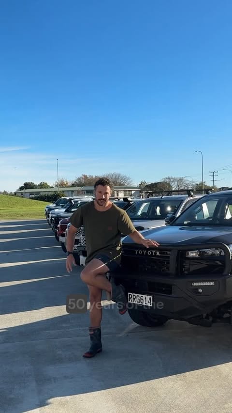 Instagram post by @howtodadnz for Toyota. Caption reads: An electric Hilux!? 🤯 Toyota is celebrating 50....