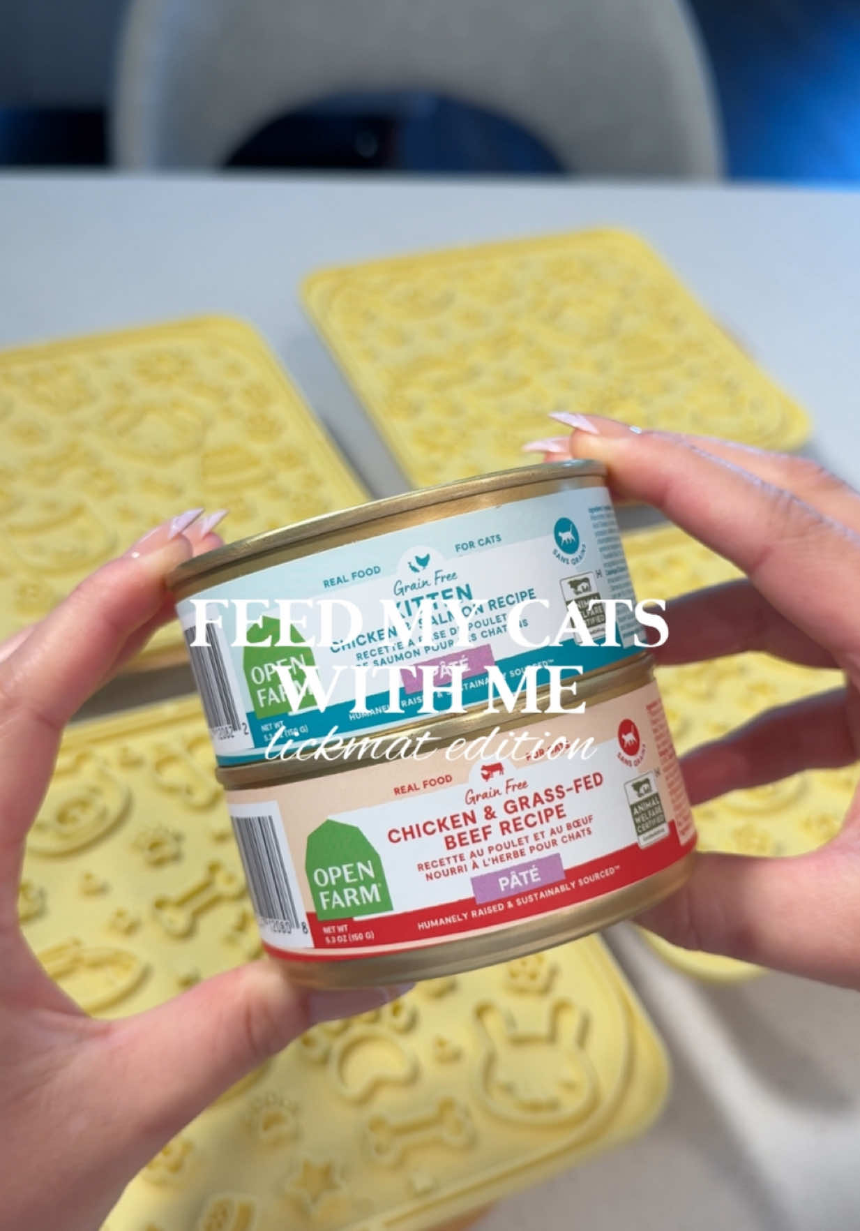 TikTok post by @simplekitties for Open Farm Pet. Caption reads: [...] Pantry Picks 🍽️ ⟡ @Open Farm Pet Chicken &....