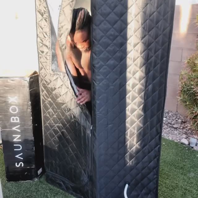 Instagram post by @tru.sincere3 for SAUNABOX. Caption reads: Road To Recovery Starts Now! #saunabox....