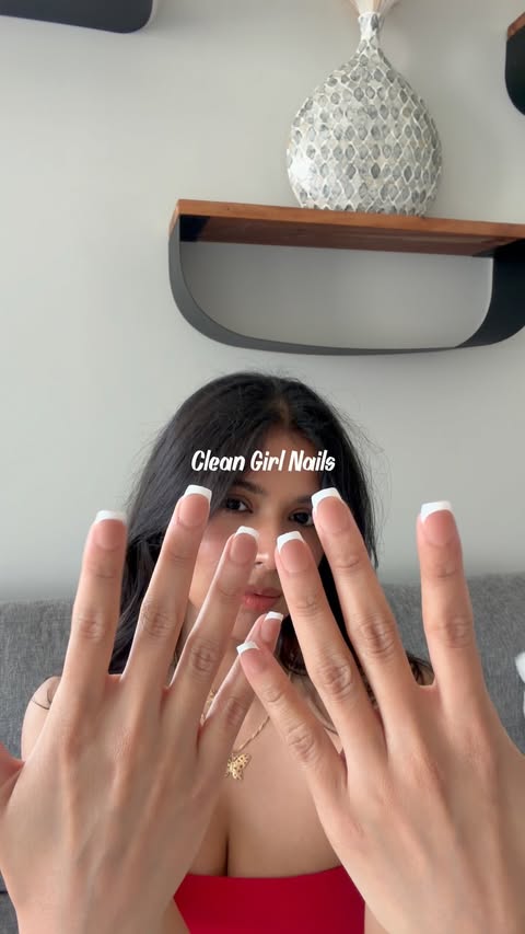 Instagram post by @sharmapragya for BTArtbox Nails. Caption reads: Clean girl nails always. #pressonnails #xcoattips....
