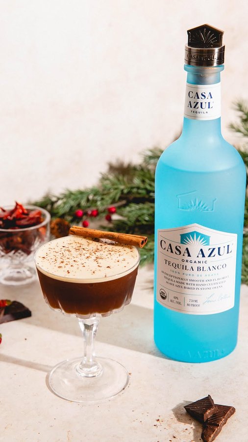 Instagram post by @yellowbellykelly for Casa Azul Spirits. Caption reads: Bringing the (sweet) heat this holiday season with....