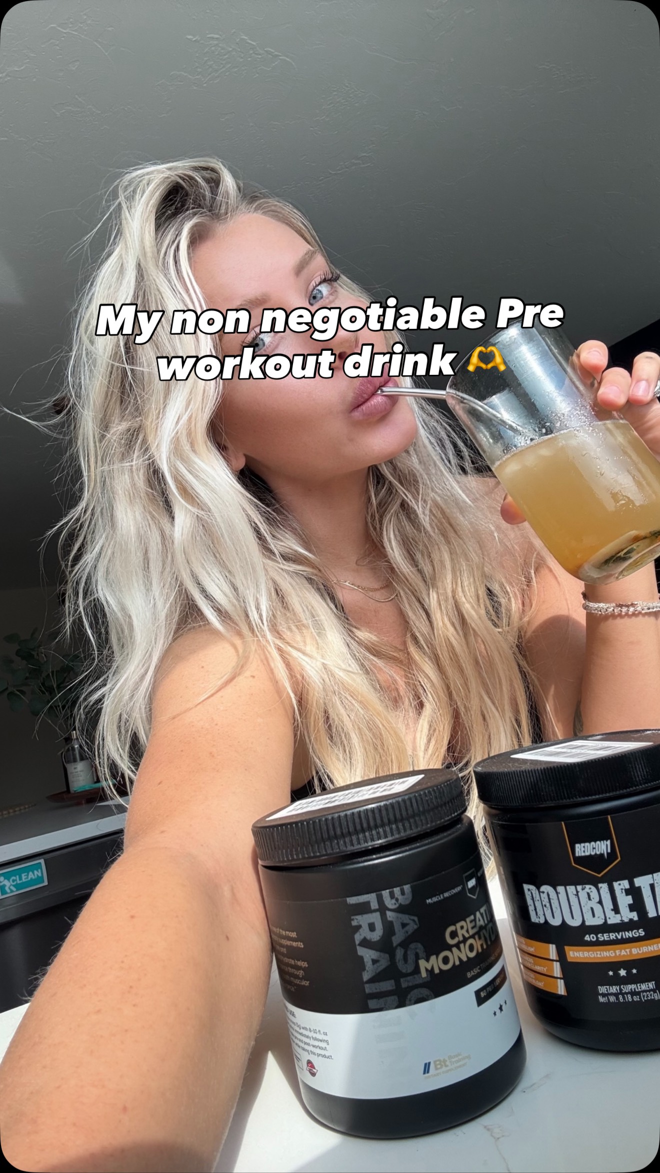 Instagram post by @lexytaylorbikinibody for REDCON1. Caption reads: 1 scoop of my @redcon1 creatine & 1 scoop double....