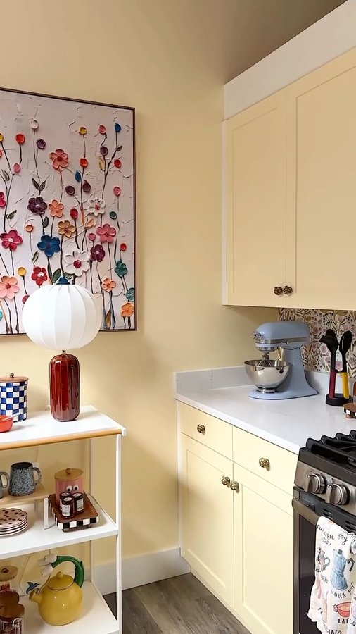 Instagram post by @honeyidressedthepug for Benjamin Moore. Caption reads: #ad First paint project in my new home and of....