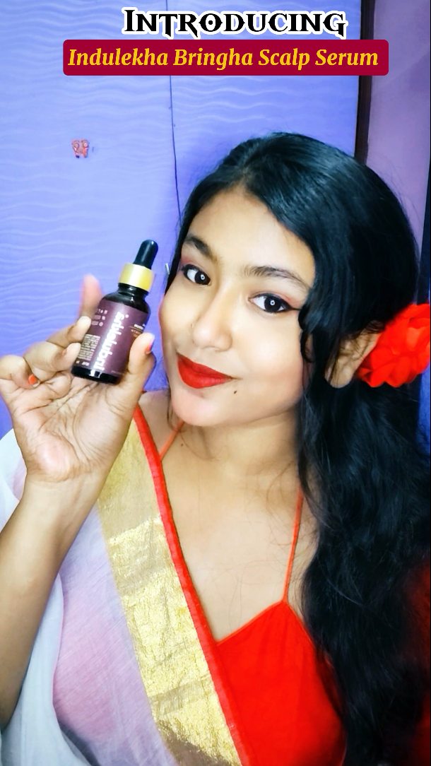 Instagram post by @itsjoyeehere for Indulekha. Caption reads: Indulekha Bringha Hair Growth Treatment Scalp....