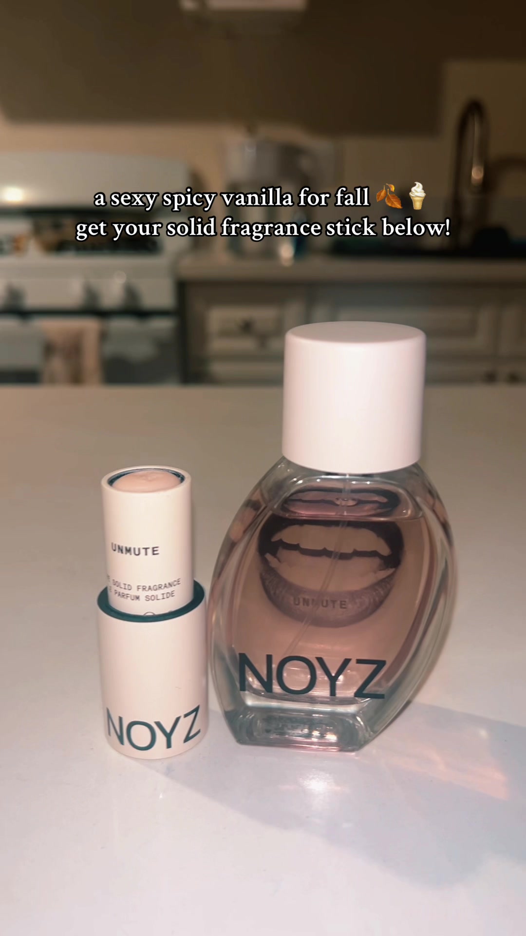 TikTok post by @elizabethnoakess for NOYZ. Caption reads: Unmute by @noyzfragrance, now available in [...].