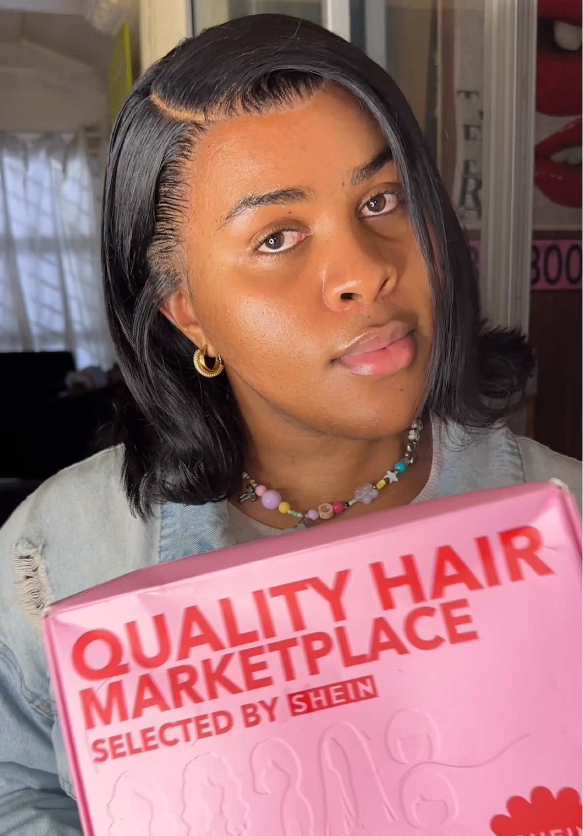 TikTok post by @teesikiti for Shein.wig. Caption reads: [...] 13x4 Transparent Lace Front Bob Wig 💗....