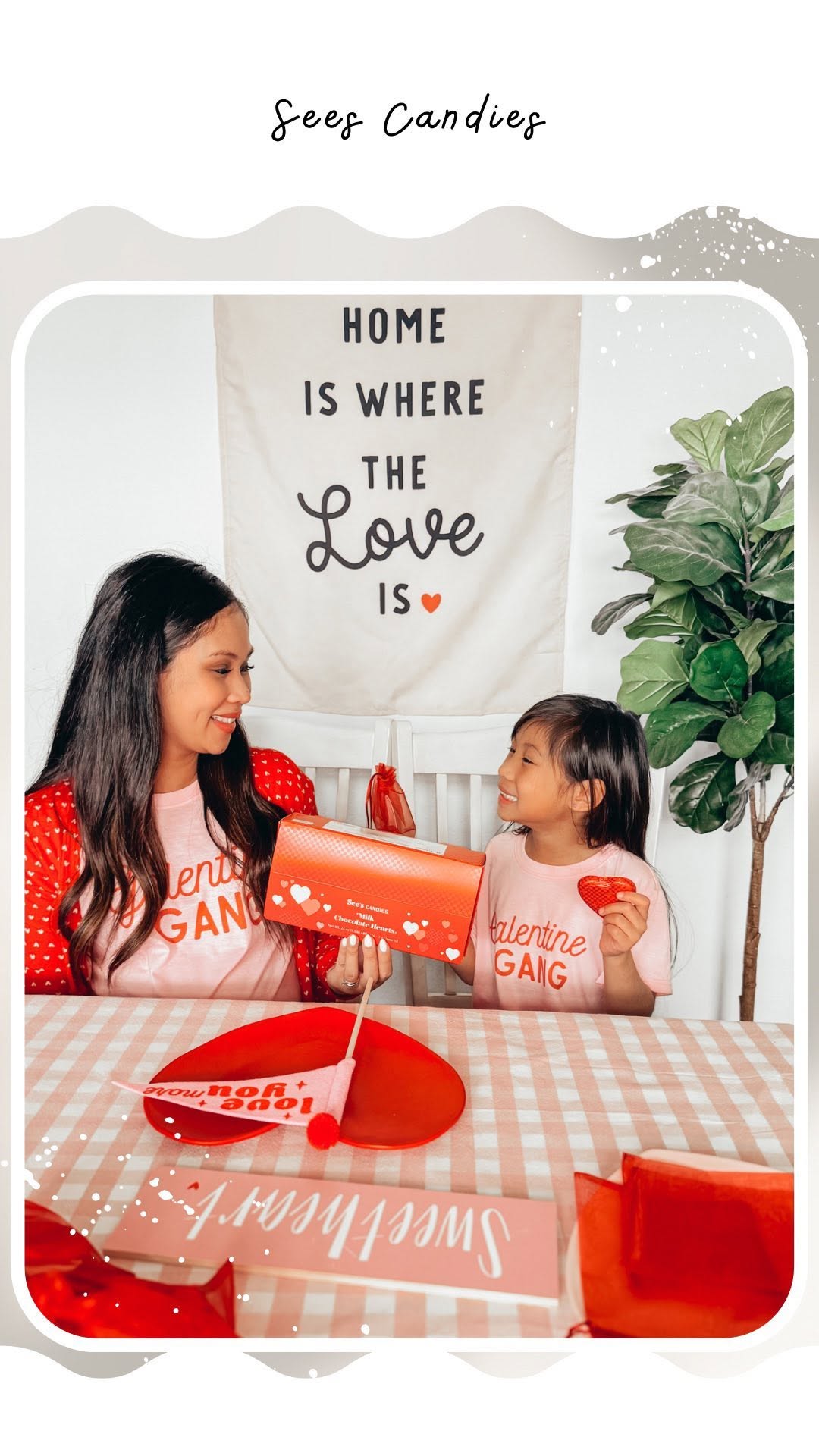 Instagram post by @_jacqueline.nicole for See's Candies. Caption reads: Arya and I love Valentines Day, and what better....