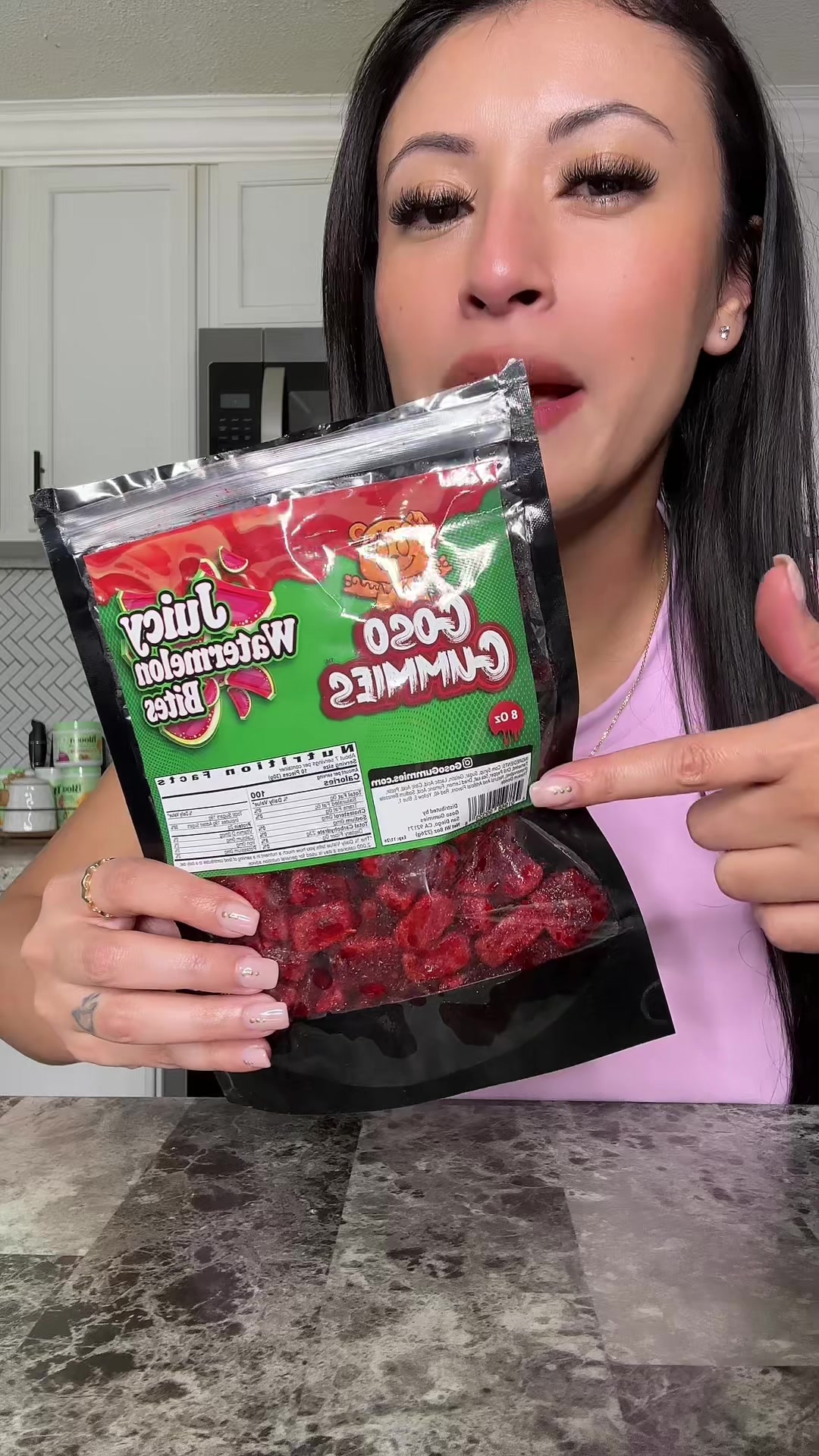 TikTok post by @_tipsytina for Goso Gummies. Caption reads: 10/10 🔥🔥🔥 @Goso Gummies #chamoycandy....