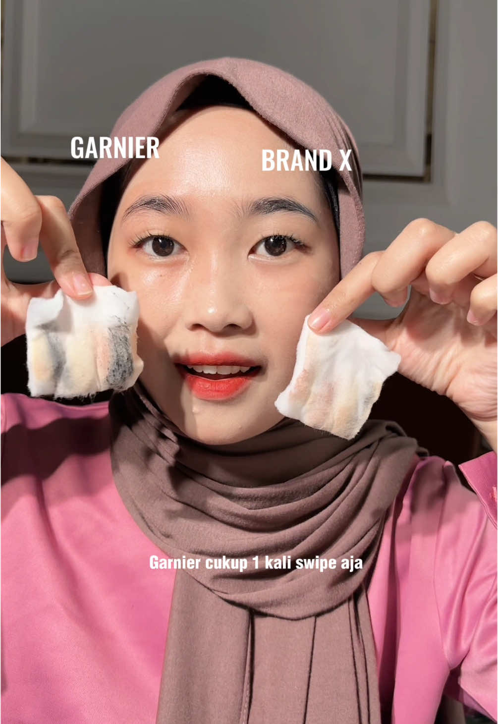 TikTok post by @bintangdnbunda for Garnier Indonesia. Caption reads: Finally, ketemu sama MICELLAR WATER yg One swipe....
