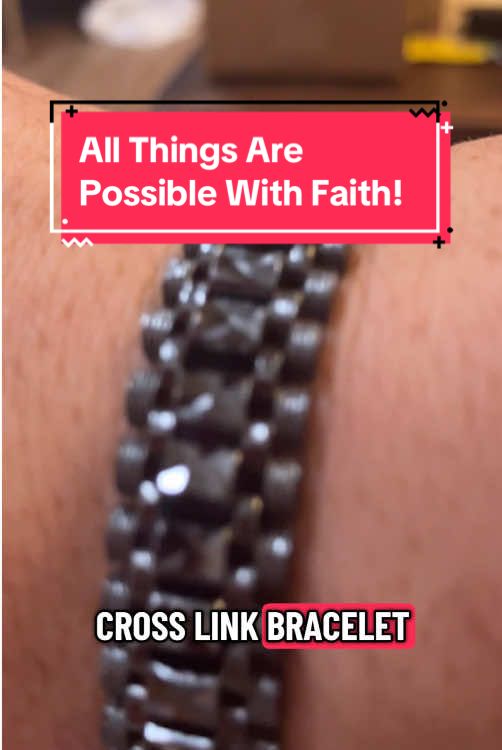 TikTok post by @speedstersquad7 for FaithHeart Jewelry. Caption reads: [...] FaithHeart Link Track Braclet! @FaithHeart....