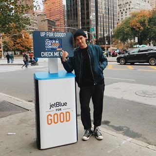 Instagram post by @tylerjblackburn for JetBlue. Caption reads: I'm headed on a service trip with @jetblue next....